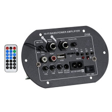 12V 24V 220V HIFI Bass Power Amplifier Board with USB Player Module Dual Microphones for Audiophiles US Plug