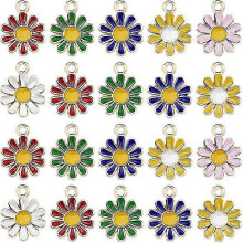 60Pcs Daisy Flower Charms Colourful Flowers Shape Pendants Alloy Daisy Charms DIY Accessories for DIY Jewelry Making Necklace Bracelets