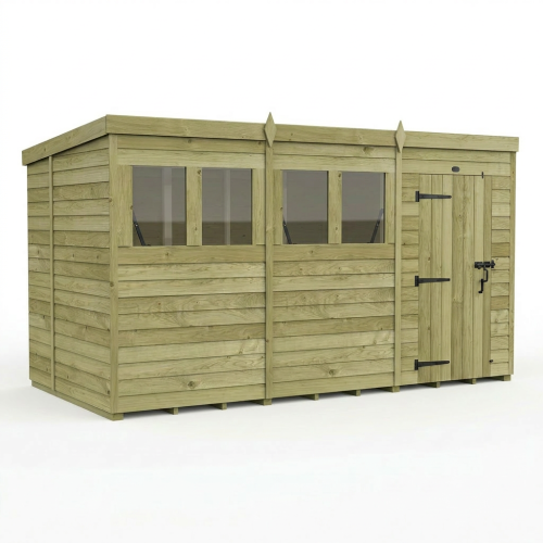 12 x 6 Pent Shed Tanalised (Single Door, With Windows) 1