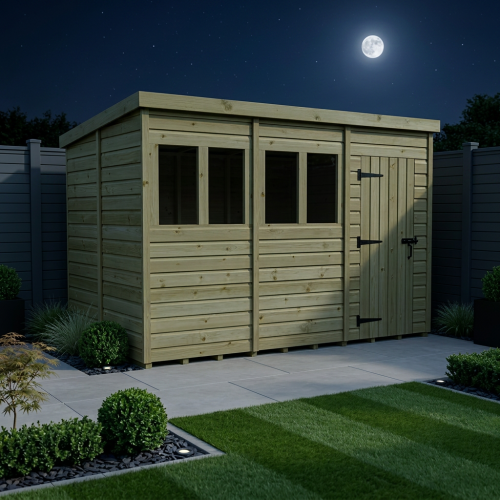 12 x 6 Pent Shed Tanalised (Single Door, With Windows) 2