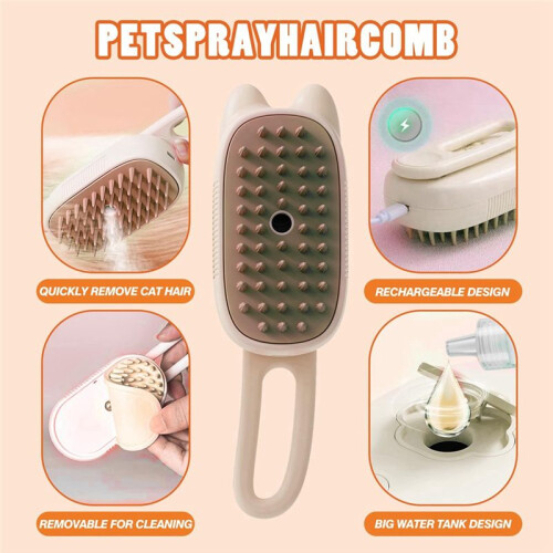 3-In-1 Multifunctional Pet Steam Brush Cat Steam Brush Suitable for All Pets Advanced Atomization Technology 2