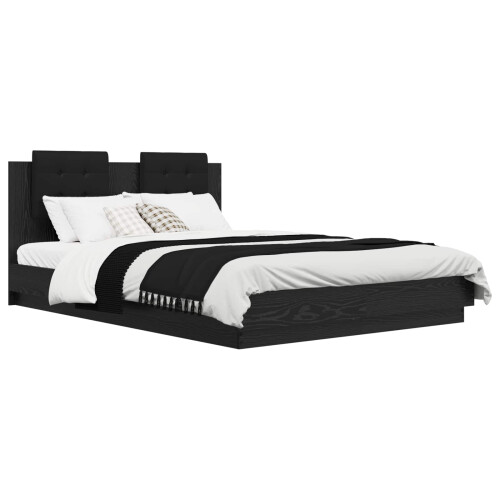 VidaXL vidaXL Bed Frame with Headboard Black Oak 140 x 200 cm Engineered Wood 2