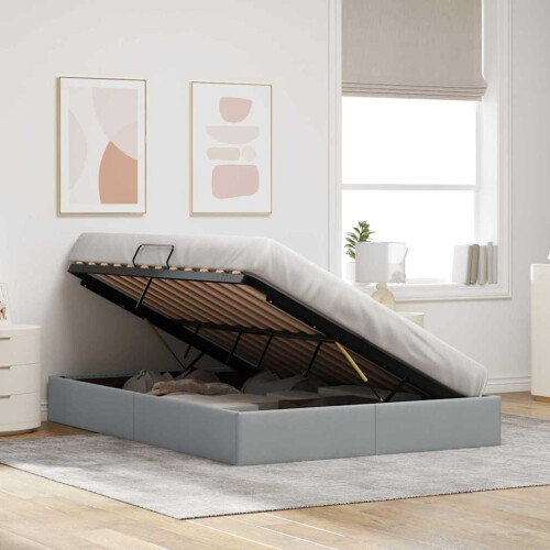 VidaXL vidaXL Storage Bed with Headboard Light Grey 135 x 190 cm Fabric 2