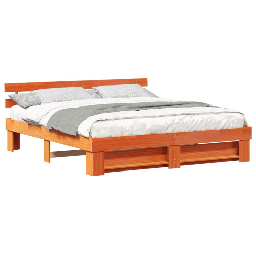 VidaXL vidaXL Bed Frame with Headboard Brown 200 x 200 cm Solid Pine Wood 2