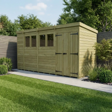 14 x 4 Pent Shed Tanalised (Double Door, With Windows)