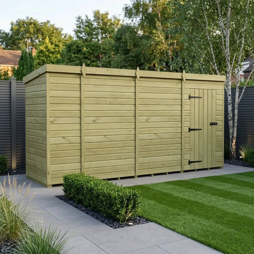 14 x 4 Pent Shed Tanalised (Single Door, No Windows)