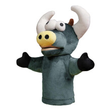 (black bull) Cute Animal Hand Puppet Cartoon Animals Toy Soft Plush Puppet Developing Intelligence Gifts for Adults and Kids Multicolor