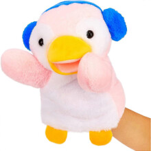 25-26 Penguin Hand Puppet Stuffed Brown Open Movable Mouth Arms for Creative Role Play Pink 9.5inch