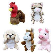 (Set C) 5PCS Interactive Cartoon Animal Finger Puppet Plush Figure Toy for Group Game Enhancing Social Skill for Preschooler Multicolor