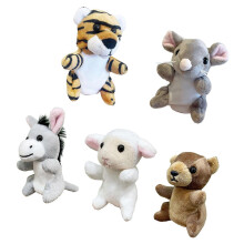 (Set D) 5PCS Interactive Cartoon Animal Finger Puppet Plush Figure Toy for Group Game Enhancing Social Skill for Preschooler Multicolor