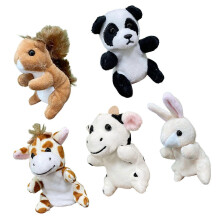 (Set A) 5PCS Interactive Cartoon Animal Finger Puppet Plush Figure Toy for Group Game Enhancing Social Skill for Preschooler Multicolor