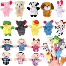 16pcs Plush Finger Puppets Animals Family Members Toys for Children Story Time Playtime Random Pattern