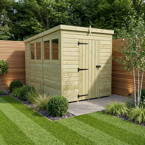 5 x 10 Pent Shed Tanalised (Single Door, With Windows)