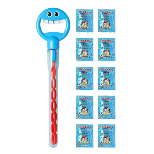 (Blue) 32 Hole Smilings Face Bubble Stick with Refills Easy Using Bubble Machine for Party Favor