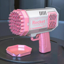 (Pink) 40 hole handheld fully automatic space light bubble machine electric children s toys without battery 2025