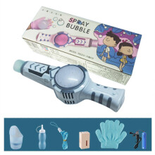 (Blue) Portable Bubble Toy Set Handheld Bubble Blower Machine with Elastic Smoke Bubbles for Kids Summer Outdoor Fun