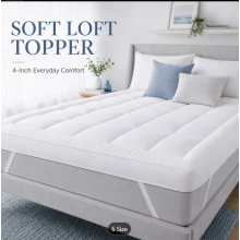 Soft Box Quilted Bed Mattress Topper, Microfiber Filled Layer, Smooth White Finish, Corner Elastic Straps, Fits Single