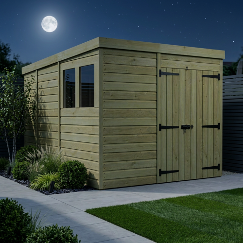 7 x 9 Pent Shed Tanalised (Double Door, With Windows) 2