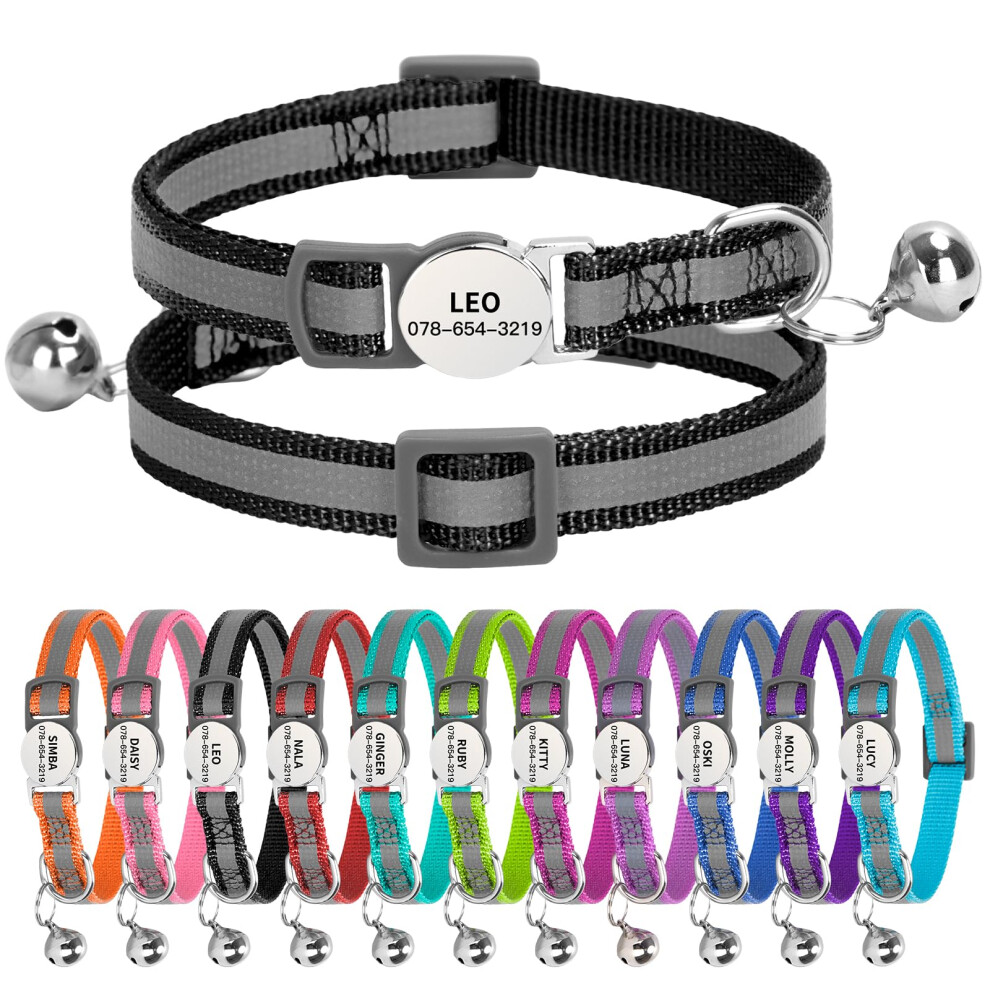 Seougee Personalised Reflective Cat Collar With Name Tag,Quick Release Kitten Collars With Bell Safety Buckle, Adjustable Nylon Cat Collar For Cats