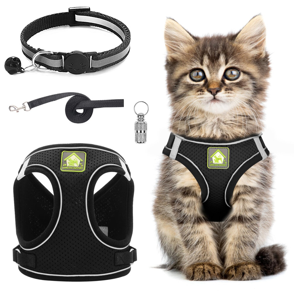 Grantop Cat Harness And Lead Set,Adjustable Reflective Stripe Cat Kitten Walking Vest With Leash Cats Collar,Escape Proof Soft Mesh Vest Harness And