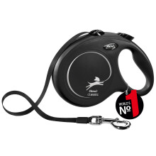 flexi Classic L | 8 m retractable tape leash for dogs up to 50 kg | Black | Retractable dog lead | Weight: 530 g | Dimensions: 14.7 x 20.9