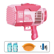 (Pink) 132 Holes Bubble Gun with Light Automatic Gatling Electric Bubble Machine Kid Toy for Boys Girls Party Game