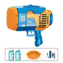 (Blue) 132 Holes Bubble Gun with Light Automatic Gatling Electric Bubble Machine Kid Toy for Boys Girls Party Game