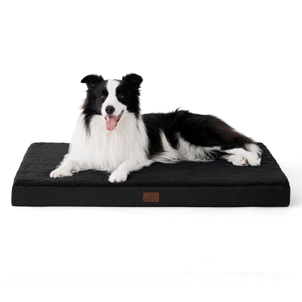 Bedsure Large Dog Bed Washable - Orthopedic Dog Pillow And Mattress Mat For Dog Crate With Removable Plush Sherpa Cover, Black, 91X69x7.6cm