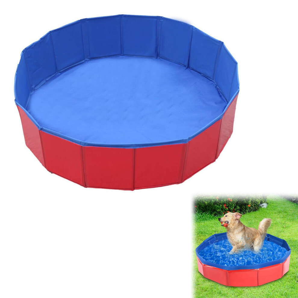 Rakiuty Foldable Dog Pool,Dog Paddling Pool,Puppy Cat Bathing Tub, For Pets In Garden Beach Backyard,50 * 50 * 10Cm (Redblue)