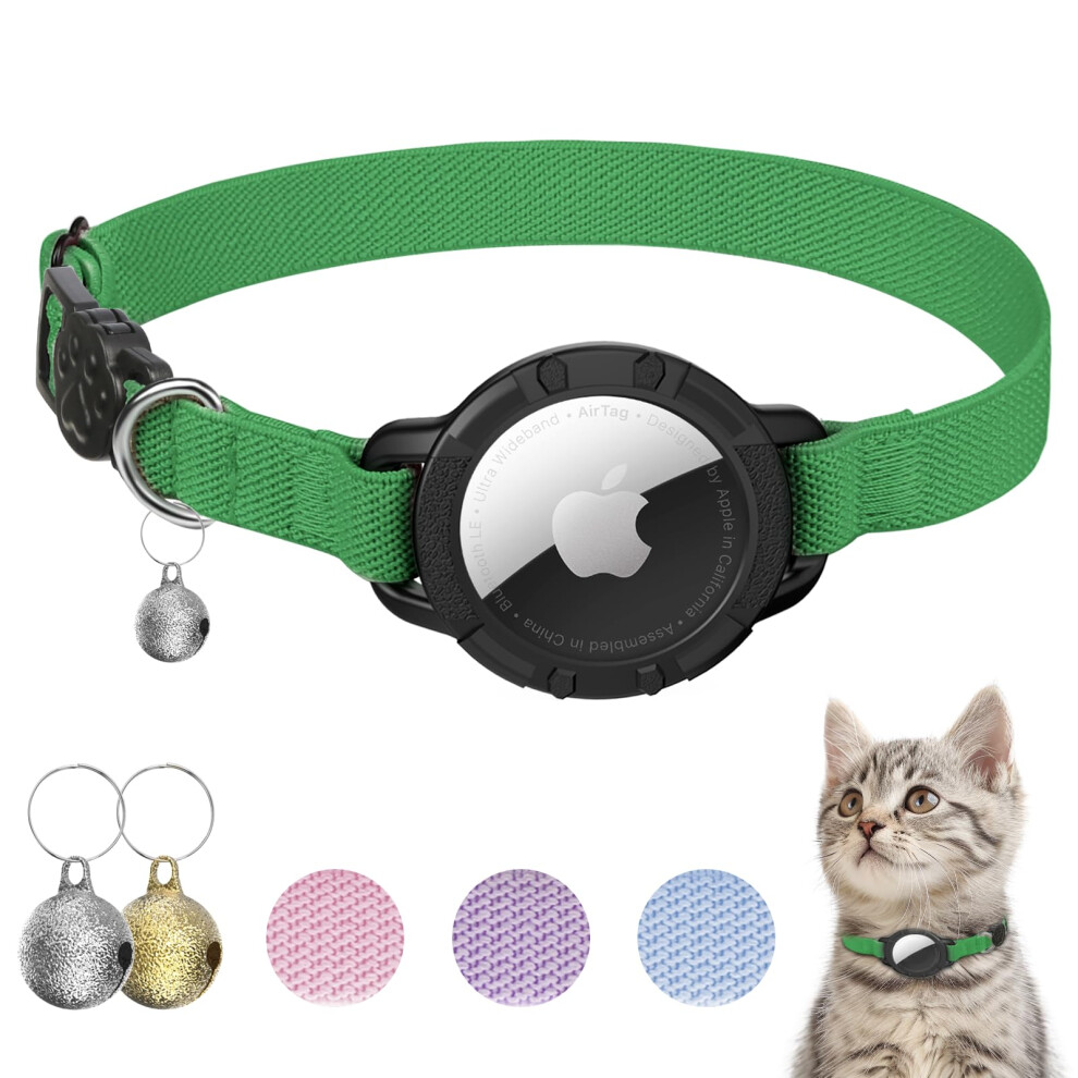 Nozlaid Airtag Cat Collar, Stretchy Kitten Collar With Apple Air Tag Holder And Bell, Breakaway Design Ultra Elastic Gps Tracking Cat Collar For Cat