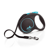 flexi Black Design L | 5 m retractable tape leash for dogs up to 50 kg | Black/blue | Retractable dog lead | Weight: 330 g | Dimensions: 12
