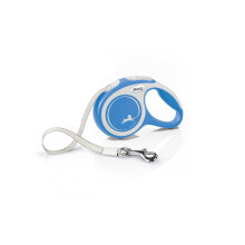 flexi Comfort XS | 3 m retractable tape leash for small dogs up to 12 kg | Pocket size | 3-finger handle | Blue | Retractable dog lead | We