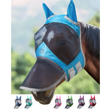 Harrison Howard CareMaster Pro Luminous Horse Fly Mask Large Eye Space Long Nose with Ears UV Protection for Horse Voodoo Blue (S; Pony)