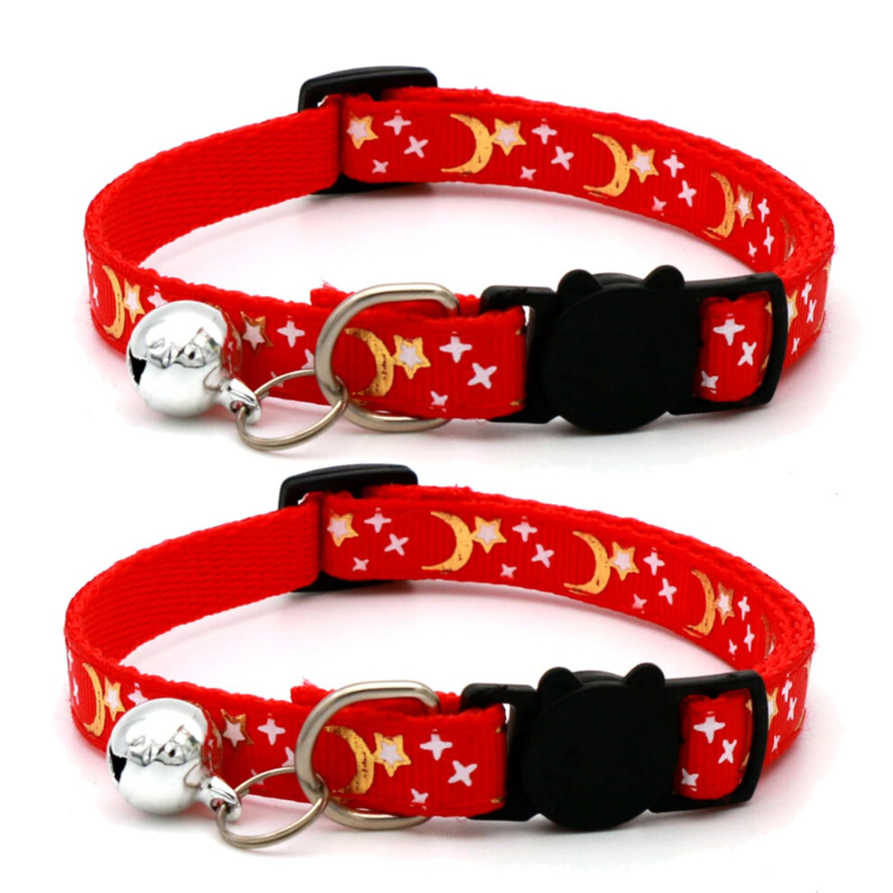 Zhonggemei 2 Pack Safety Cat Collars Quick Release With Bell & Reflective Cat Collars With Bells (Red)