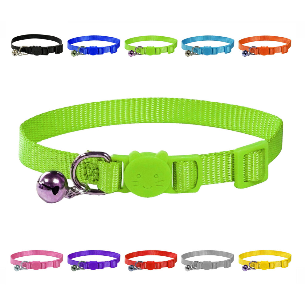 Larryroo Vibrant Soft Nylon Kitten/Cat Collar With Bell And Safety Release Buckle (Green)