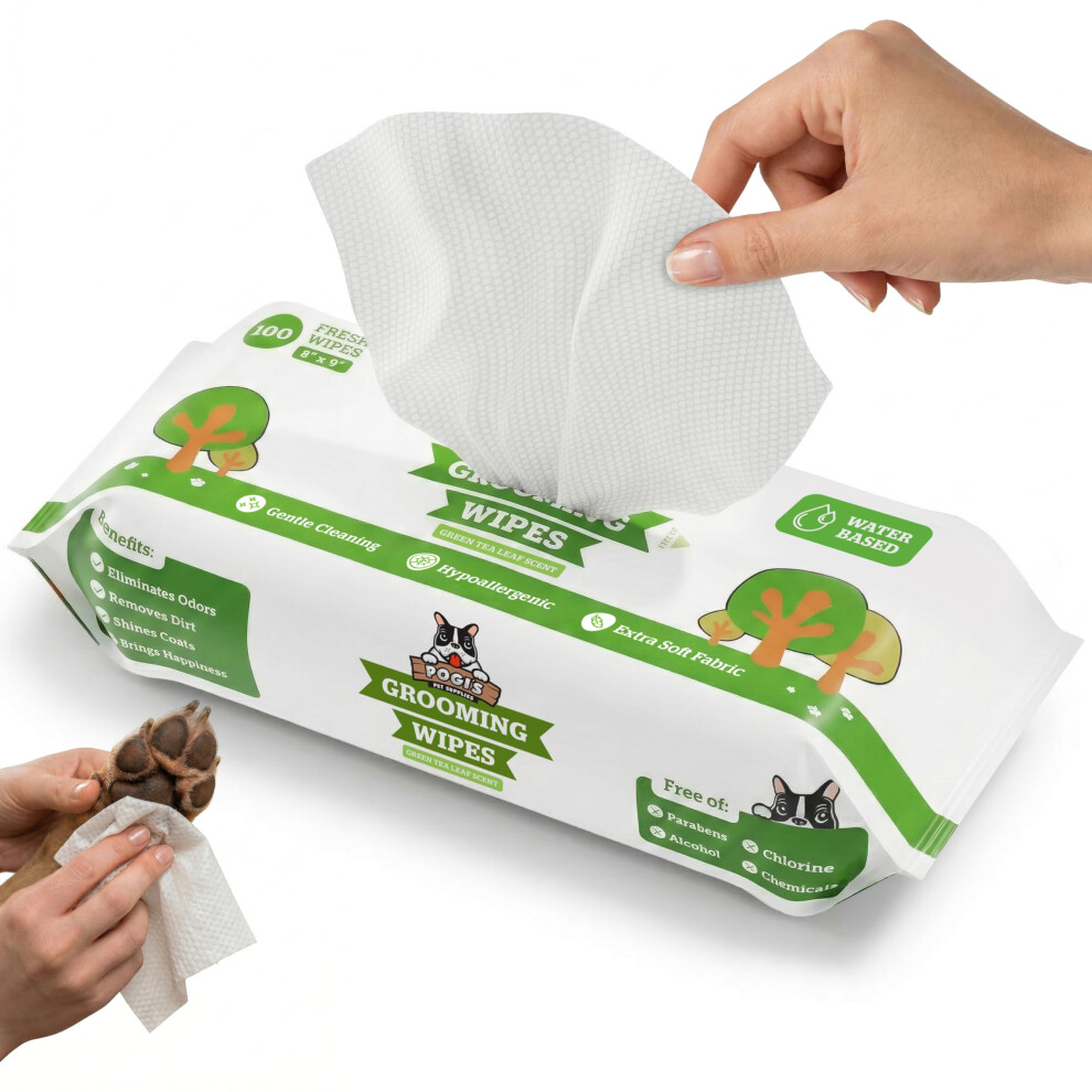 Pogi's Pet Supplies Pogi’s Dog Wipes – Plant-Based, Hypoallergenic Wipes For Dogs And Puppies – Green Tea Scented, 100-Count