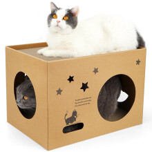 ARGOPET Cat Cardboard House With 2 Scratching Pads, Large Scratcher Bed and Lounge for Indoor Cats With Corrugated Board, Detachable Box (Star)