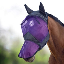 Harrison Howard CareMaster Horse Fly Mask Long Nose with Ears Full Face Black/Purple Retro XL Extra Full Size