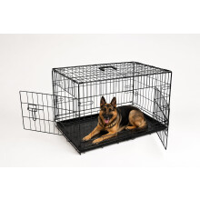 UNDERDOG Metal Dog Crate/Cage - Pet Black Metal Folding Cage with 2 Doors Sliding Chew Resistant Plastic Base Tray Heavy Duty Puppy Training Solution