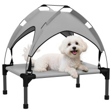 PawHut Cooling Raised Dog Bed, Elevated Pet Bed with Breathable Mesh, UV Protection Canopy, Foot Pads, for Indoor Outdoor, Mini, Small Dog,
