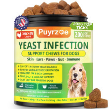 Puyrzoe Yeast Infection Treatment for Dogs, Itchy Skin, Paw Licking, Ear Odour & Allergy Relief, 200 Chews Natural Dog Yeast Infection Treat