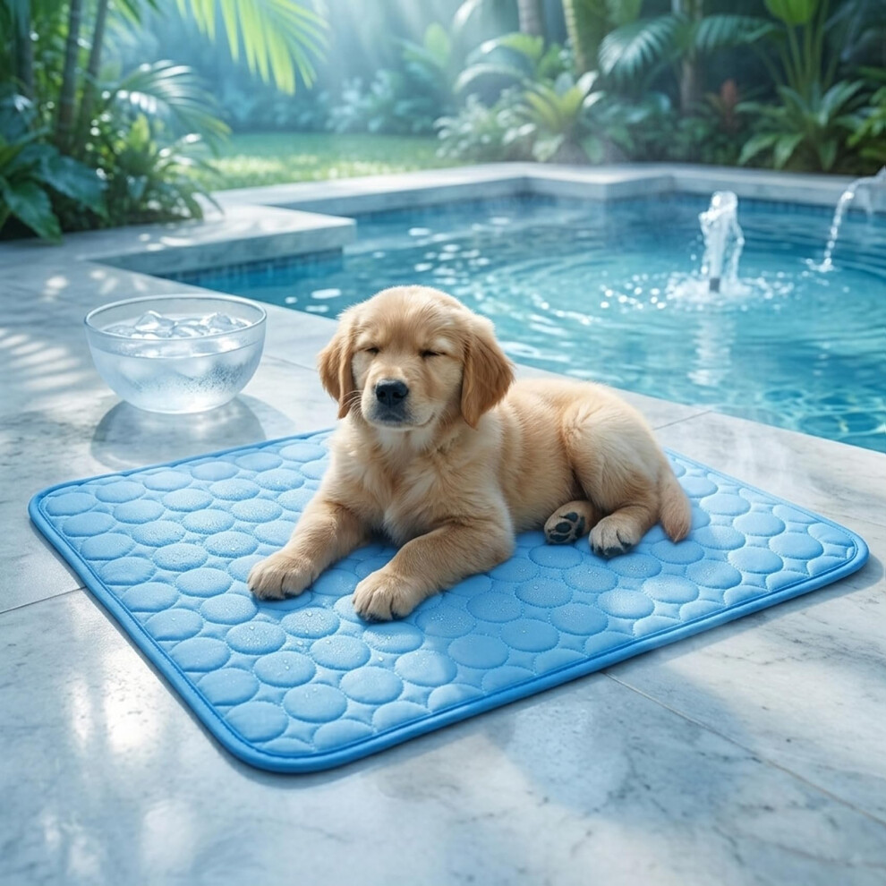 ChillPaws Cooling Mat Washable Ice Silk Breathable Pet Blanket (Blue, M)