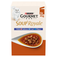 GOURMET Soup Royale (Salmon, Cod, Plaice) Wet Cat Food Pouch 6x45g (pack of 4)