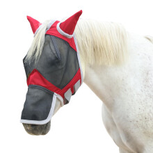 Gallopoff Fine Mesh Horse Fly Mask with Ears and Nose - UV Protection & Adjustable Fit Equine Fly Masks Summer Red Full