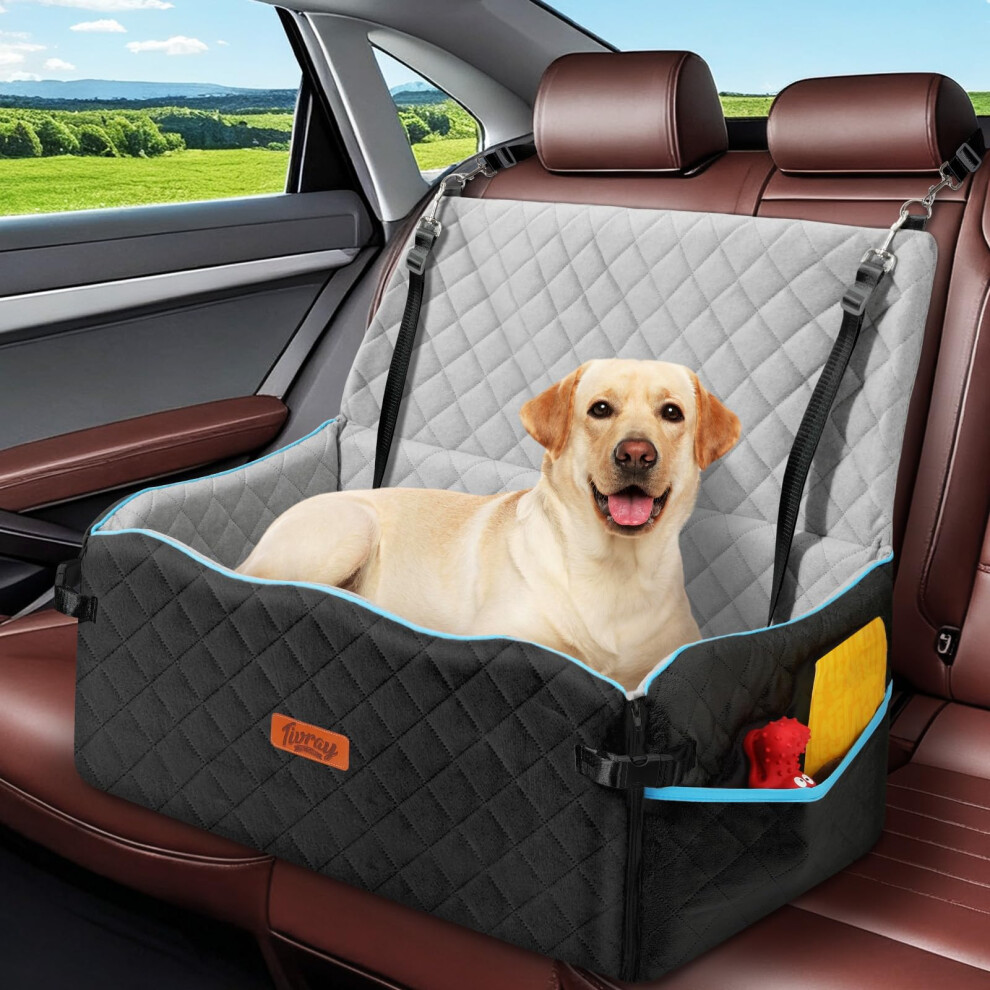 Tivray Large Dog Car Seat, Dog Car Bed For Large Dogs Under 60 Lbs Or 2 Small Breeds, Comfortable Dog Booster Car Seat With Soft Foam Thick Cushion