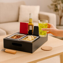 Sofa-Snacktablett mit Untersetzern und Getränkehaltern