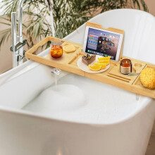 Plateau de bain en bambou avec porte-livres et porte-bouteilles réglable