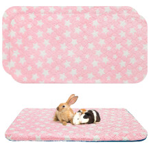 Scenereal 2 Pack Small Animal Bed Mat, Guinea Pig Fleece Cage Liners with Cute Star Pattern, Soft & Warm Pet Bedding Sleeping Pad for Bunny,