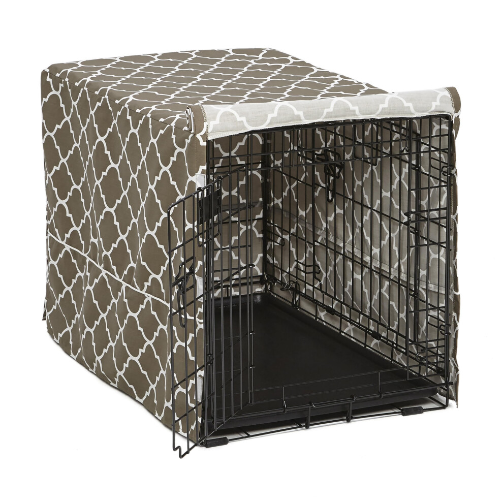 Midwest Homes For Pets Medium Dog Crate Cover With Teflon Fabric Protector, Poly-Cotton Privacy Kennel Cover Fits Most 76 Cm Crates, Brown D