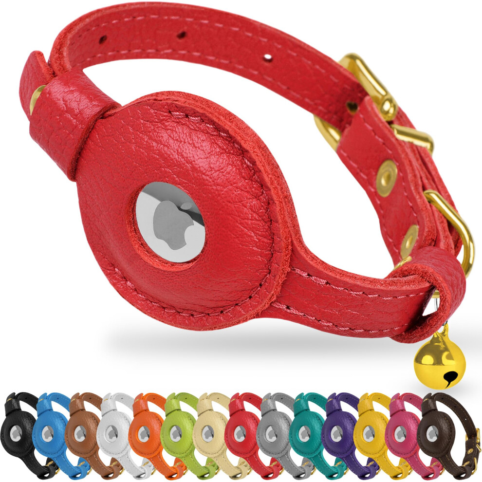 Oopsdoggy Cat Collar With Bell For Airtag - Non Breakaway Leather Kitten Collar With Apple Air Tag Holder - Lightweight Integrated Gps Pet C
